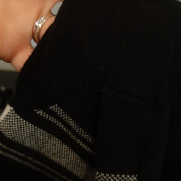 Chaps Plaid Sweater Dress Black 3/4 Sleeve Sheath Winter Stretch Womens Large - Picture 9 of 11